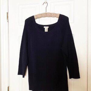 Navy Long Sleeve Sweater, Scoop Neck, Lightweight, size Large